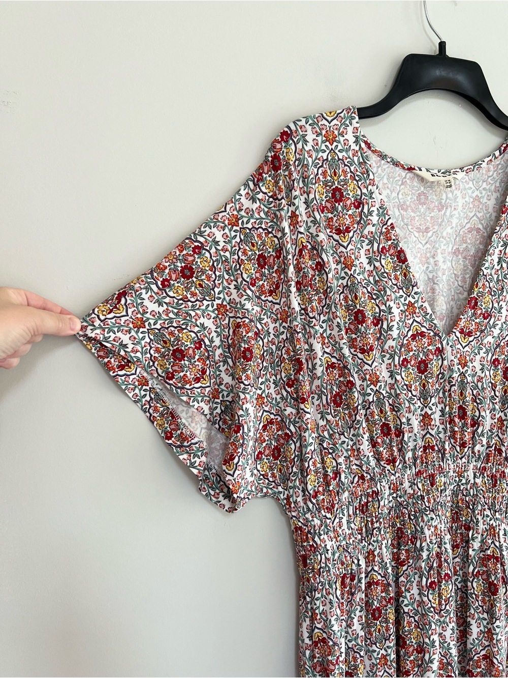 Boden Smock Waist Flutter Short Sleeve V Neck Maxi Dress Red Floral Print, 12P - Picture 6 of 13
